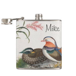 Mandarin Duck Chinese Painting Hip Flask