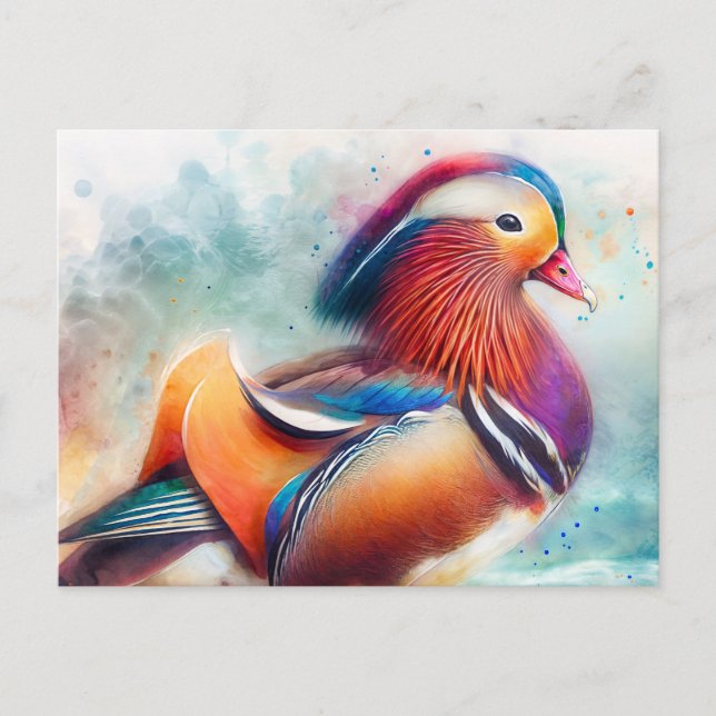 Mandarin Duck Colourful Watercolor Postcard (Front)