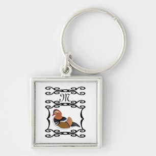 Mandarin Duck Illustration Monogram Keychain