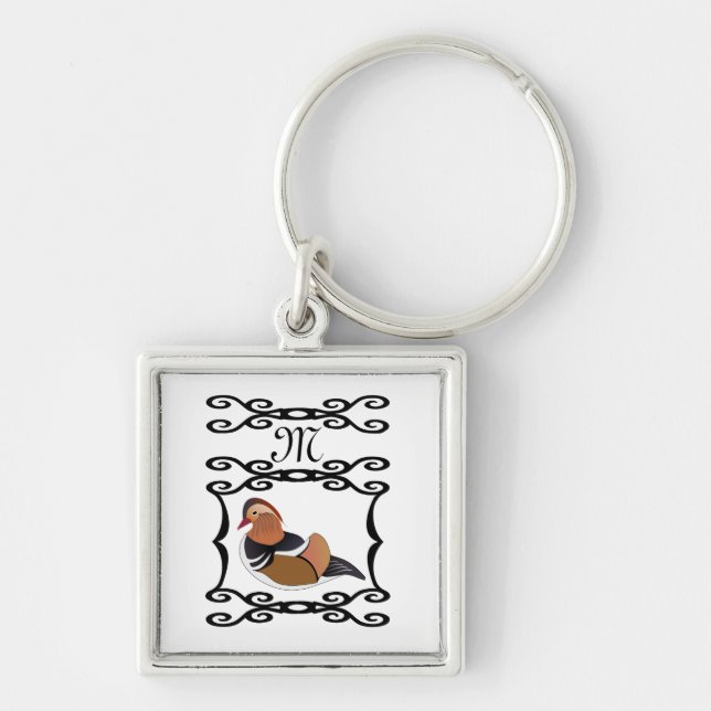 Mandarin Duck Illustration Monogram Keychain (Front)
