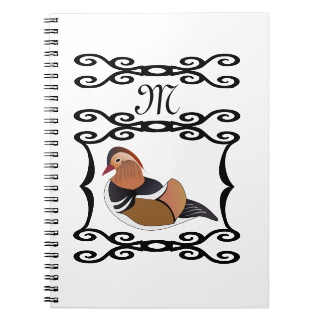 Mandarin Duck Illustration Monogram Notebook (Front)