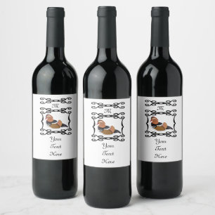 Mandarin Duck Illustration Monogram Wine Label