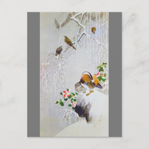 Mandarin Duck in Snow Scene, Watanabe Seitei Postcard