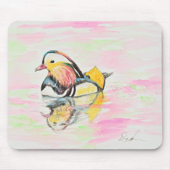 Mandarin Duck Ink and Watercolour Painting Mouse Pad (Front)