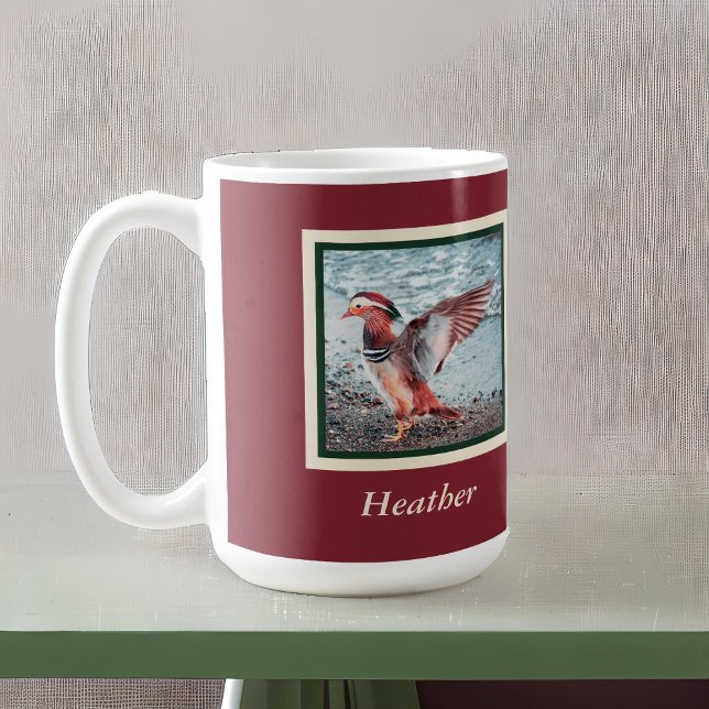 Mandarin Duck on Rust and Green with Name Coffee Mug (Creator Uploaded)