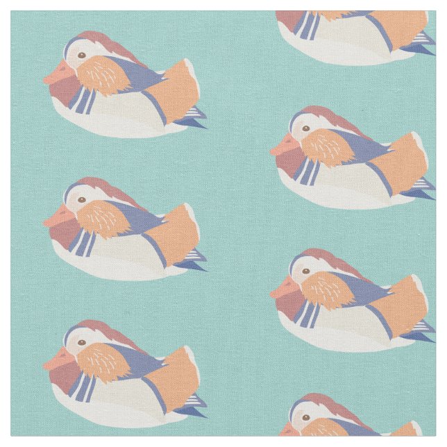 Mandarin Duck Pattern Light Teal Blue Fabric (Close Up)