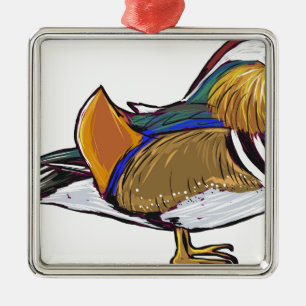 Mandarin Duck Sketch Metal Ornament