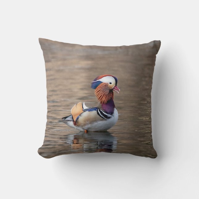 Mandarin Duck Throw Pillow (Front)
