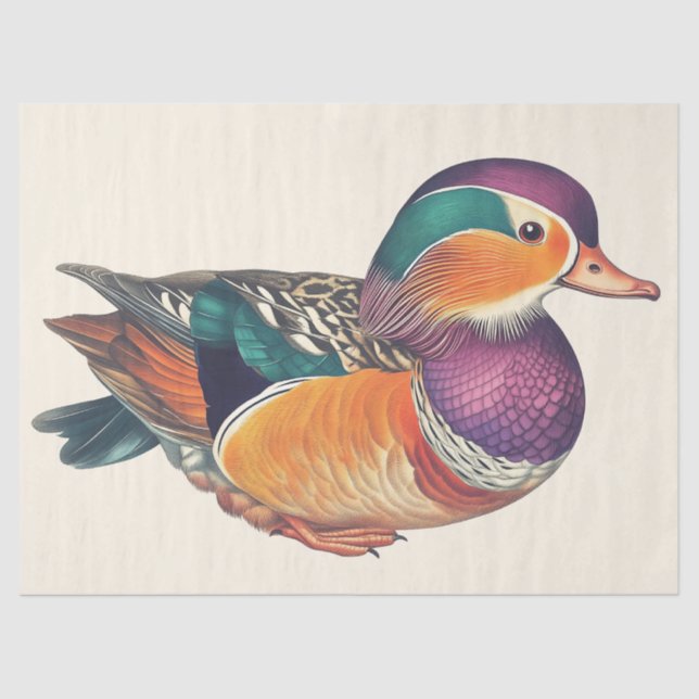 Mandarin Duck Watercolor Decoupage Bird Art Tissue Paper (Front)
