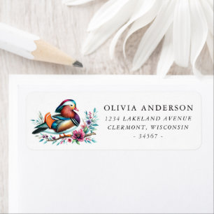 Mandarin Duck with Flowers Return Address