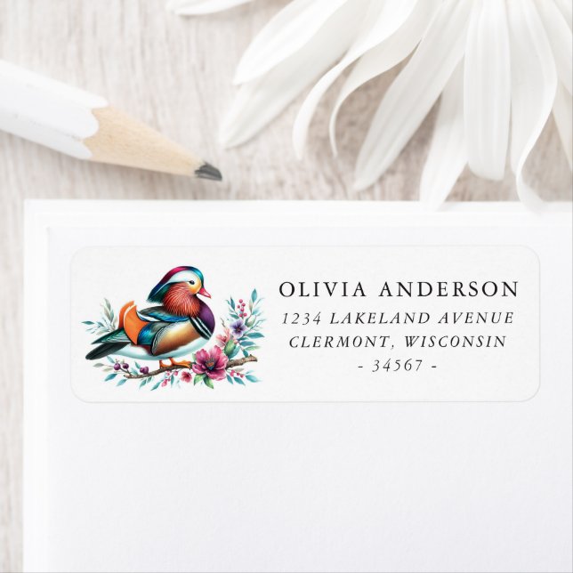 Mandarin Duck with Flowers Return Address (Insitu)