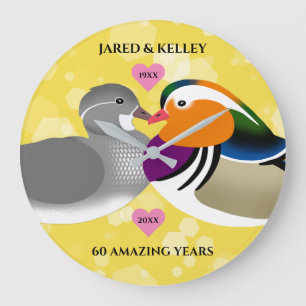 Mandarin Ducks Lovebirds Any Anniversary Year Large Clock