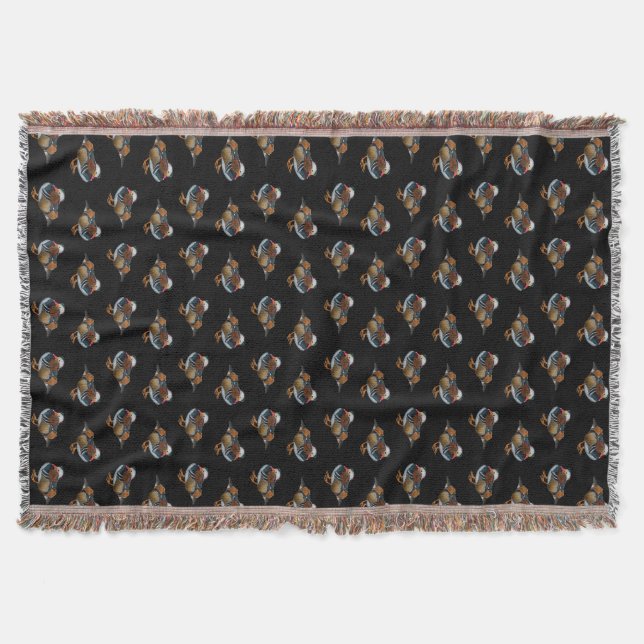 Mandarin Frenzy Throw Blanket (Black) (Front)