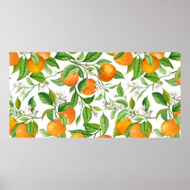 Mandarin Fruit Seamless Tropical Pattern, Colorful Poster (Front)