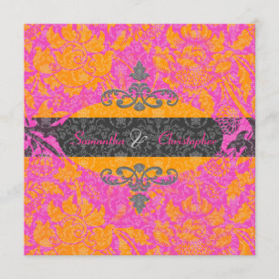 Mandarin Orange/Hot Pink Damask invitations
