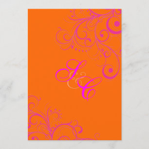 Mandarin Orange + Hot PInk Ornamental Flourish Invitation