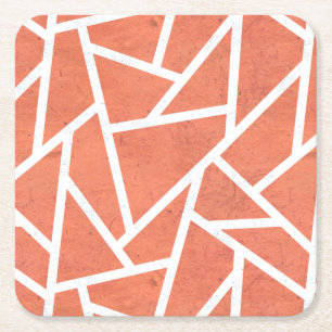 Mandarin orange mosaic pattern square paper coaster