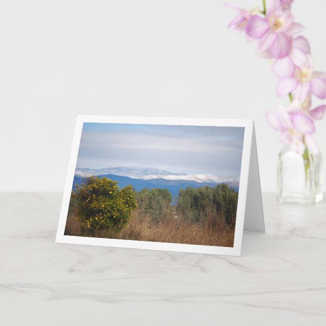 Mandarin Orange Tree and Snowy Mountains Card (Orchid)