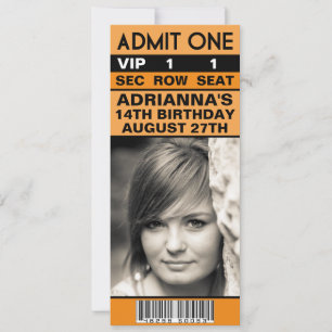 Mandarin Orange VIP Photo Ticket Birthday Party Invitation