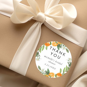 Mandarin Orange Watercolor Bridal Shower Thank You Classic Round Sticker