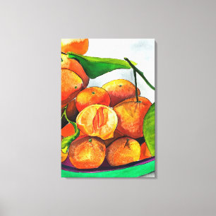 Mandarin orange watercolor fruit art canvas print