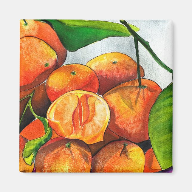 Mandarin orange watercolor fruit art magnet (Front)