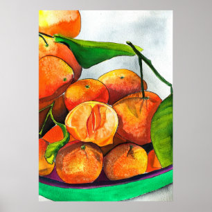 Mandarin orange watercolor fruit art poster