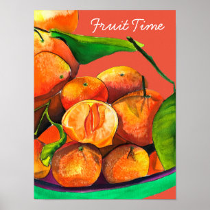 Mandarin orange watercolor fruit art poster