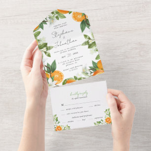 Mandarin Orange Watercolor Wedding All In One Invitation