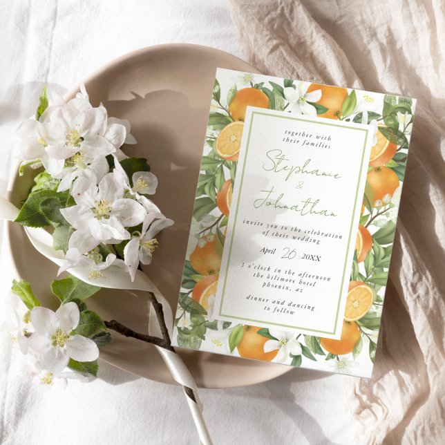Mandarin Orange Watercolor Wedding  Invitation (Creator Uploaded)