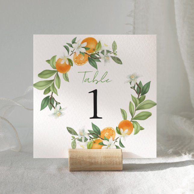 Mandarin Orange Watercolor Wedding Table Number (Mandarin Orange Watercolor wedding table number sign)