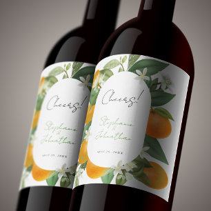 Mandarin Orange Watercolor Wedding Wine Label