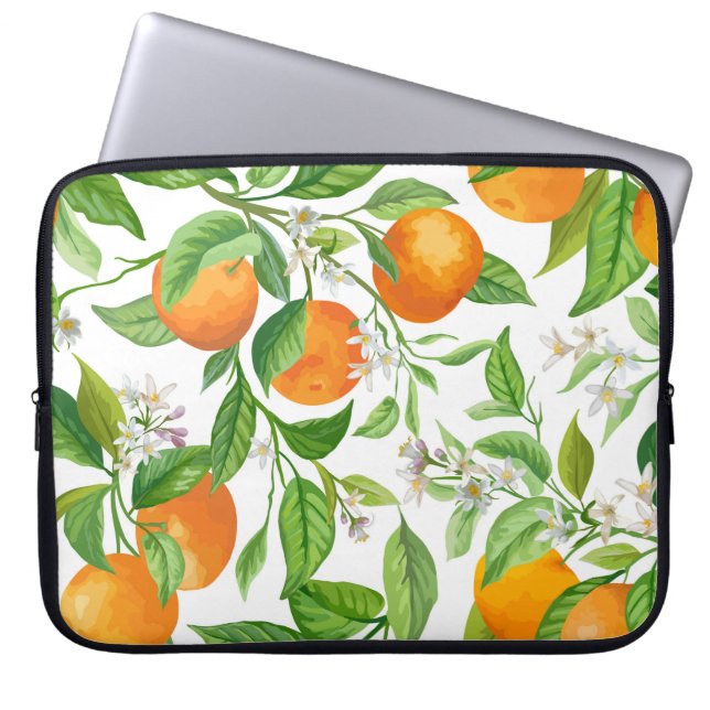 Mandarin: Tropical Colourful Pattern Laptop Sleeve (Front)