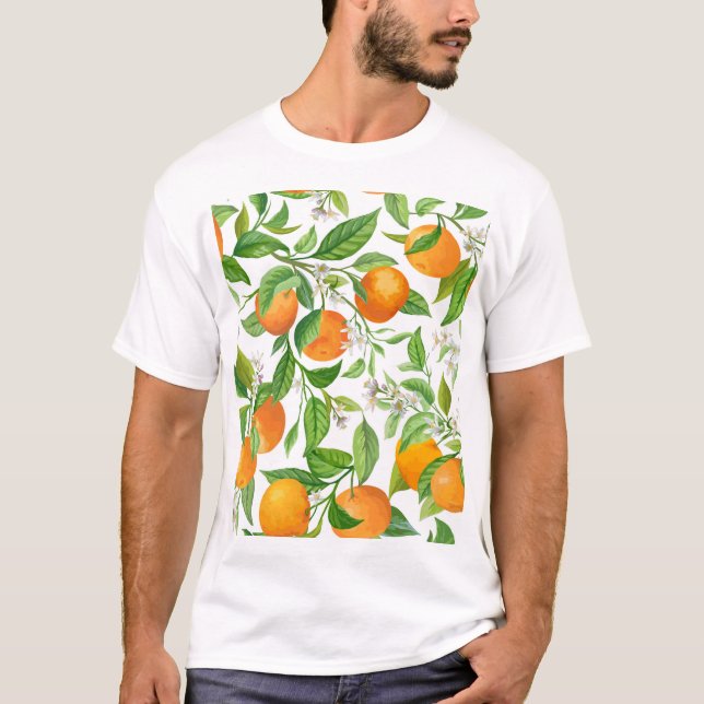Mandarin: Tropical Colourful Pattern T-Shirt (Front)