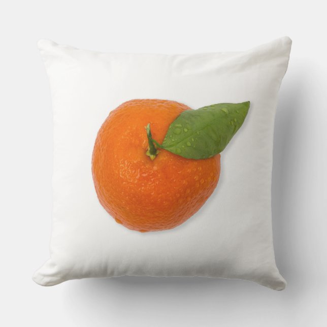 Mandarin with green leaf throw pillow (Front)