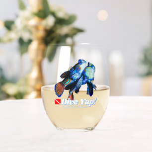 Mandarinfish couple stemless wine glass