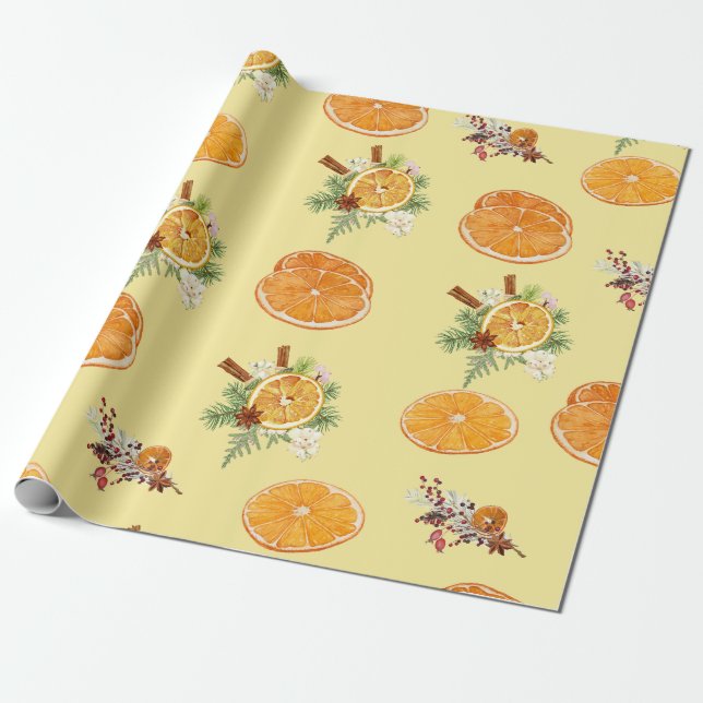 Mandarins Pattern Wrapping Paper (Unrolled)