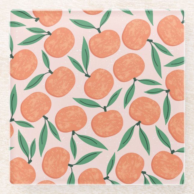 Mandarins vintage: repeating fruit texture. glass coaster (Front)