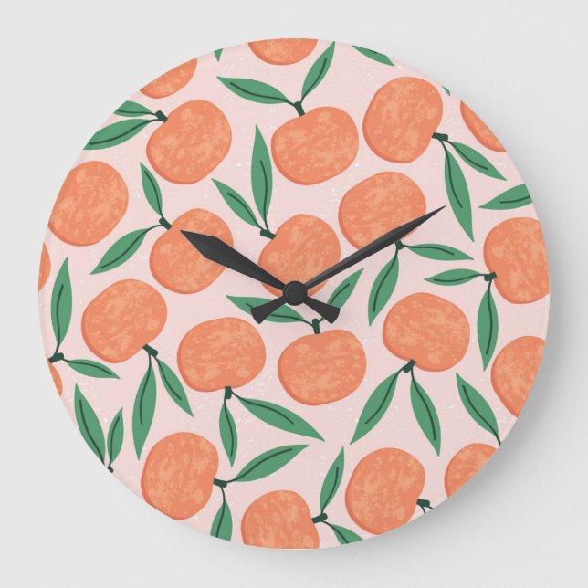 Mandarins vintage: repeating fruit texture. large clock (Front)