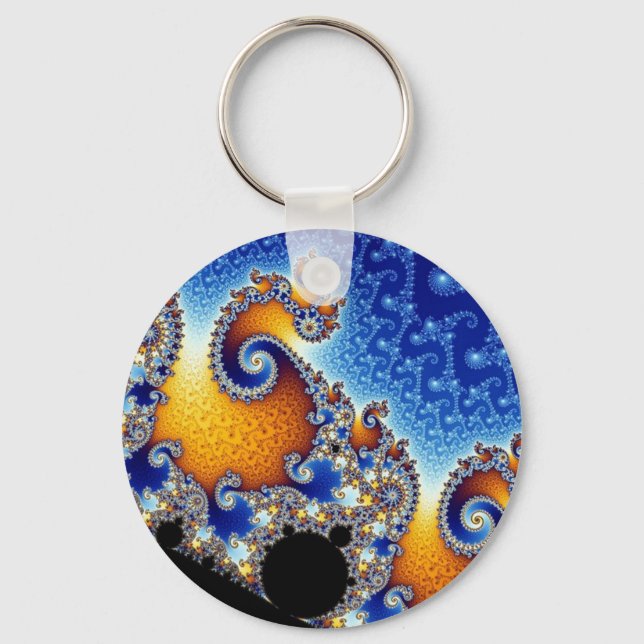 Mandelbrot Blue Double Spiral Fractal Keychain (Front)