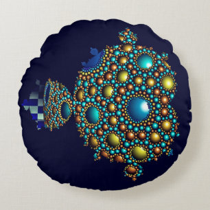  Mandelbrot Fractal Apollonian Sphere Blue Gold Round Pillow