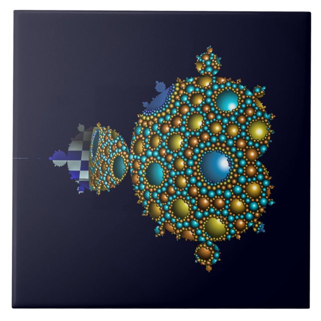  Mandelbrot Fractal Apollonian Sphere Blue Gold Tile (Front)