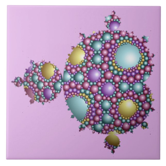  Mandelbrot Fractal Apollonian Sphere Pink Gold Tile (Front)