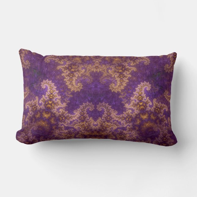 Mandelbrot Fractal Art Abstract Purple and Gold Lumbar Pillow (Front)