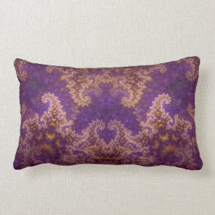 Mandelbrot Fractal Art Abstract Purple and Gold Lumbar Pillow