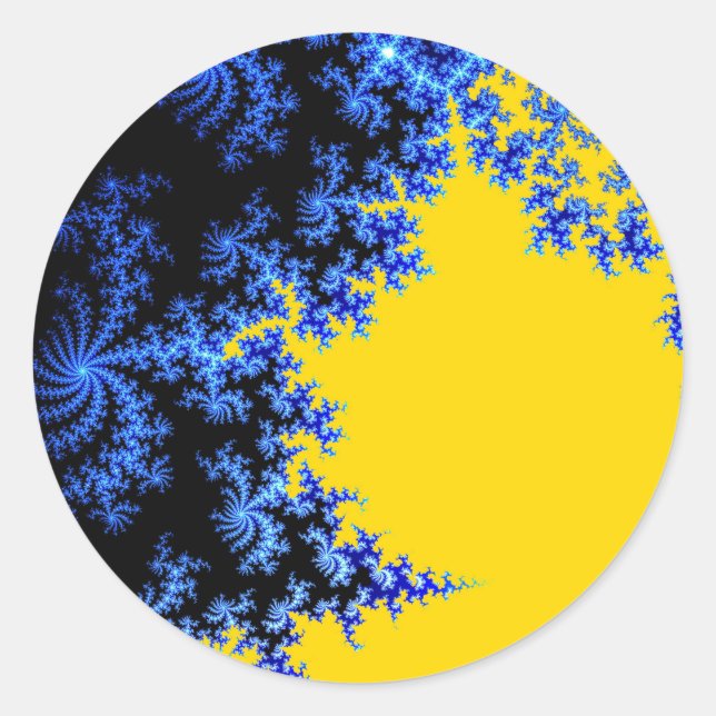 Mandelbrot Fractal Gold Blue Two Classic Round Sticker (Front)