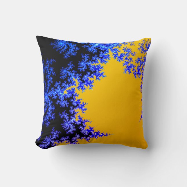 Mandelbrot Fractal Gold Blue Two Throw Pillow (Front)