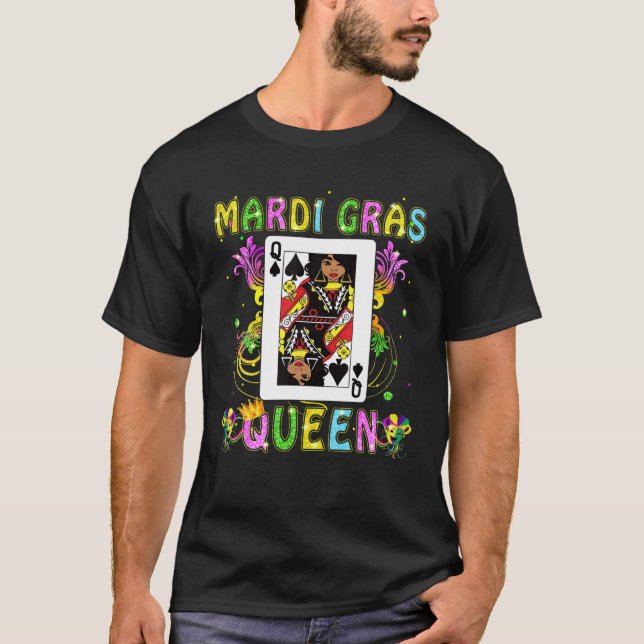 Mandi Gras Black Queen Of Poker Card Darkened T-Shirt (Front)