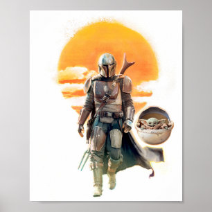 Mando and The Child   Sunset Walk Poster