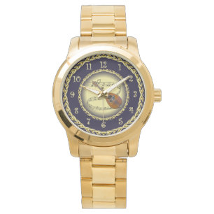 Mandolin 02 ~ Musical Scroll ~ Gold/Navy Blue ~ Wa Watch